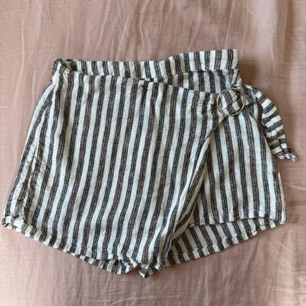 Love Tree High Waist Black and White Striped Wrap Shorts